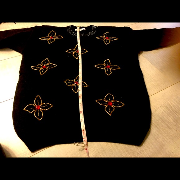 NEW-Rhinestones Black Cardigan Sweater Top - Picture 5 of 12